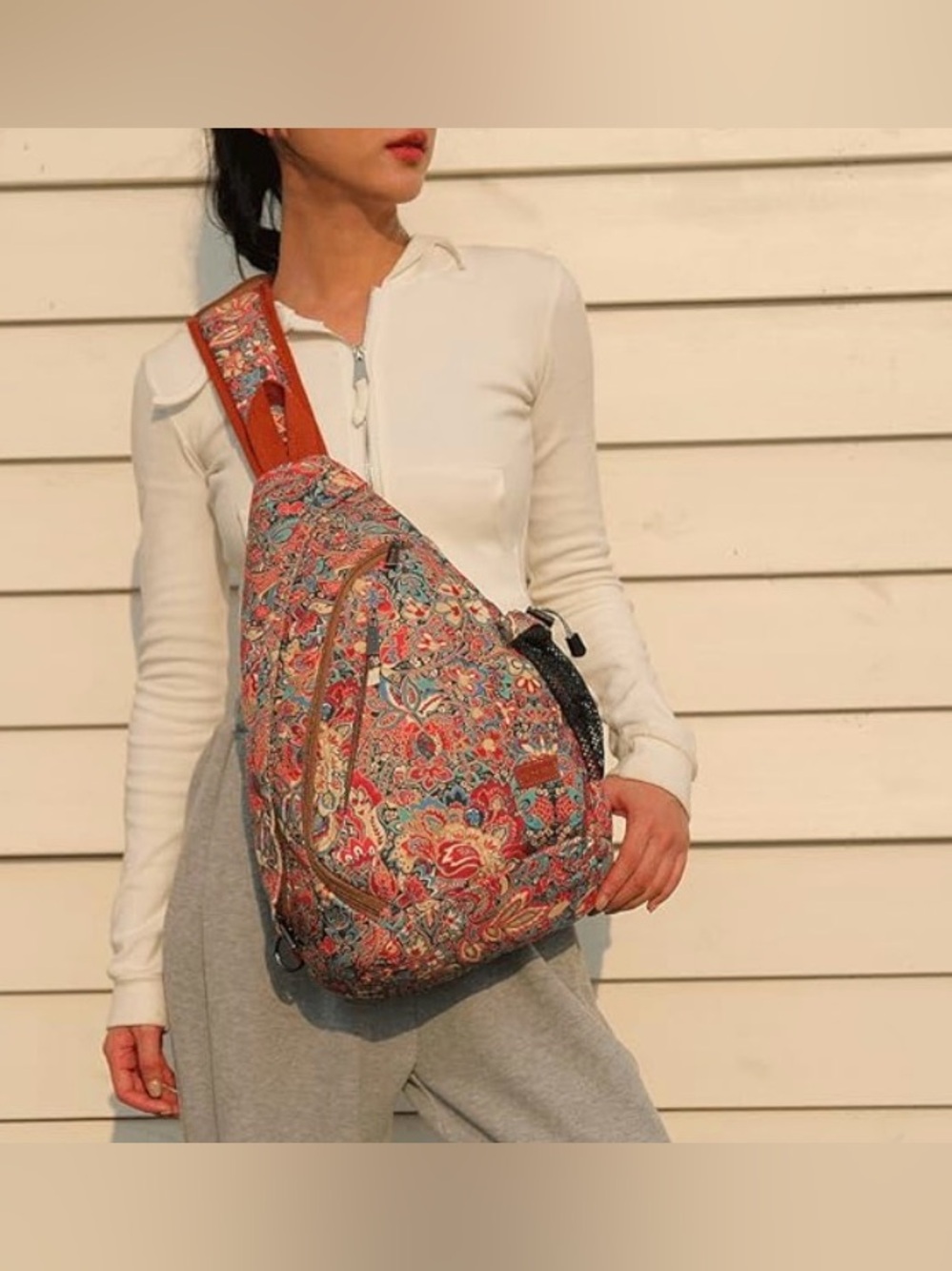 Printed Paisley Crossbody Sling Bag - Pink Multi